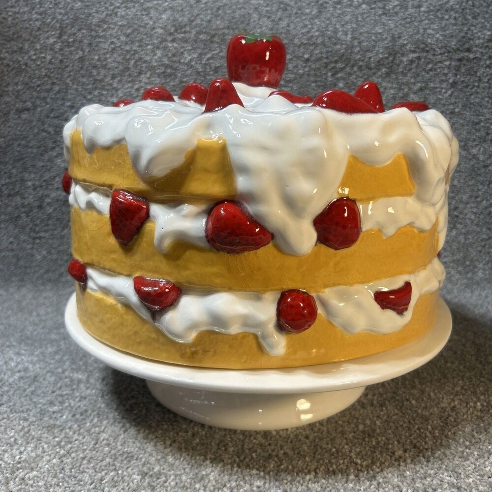 Vintage Ceramic Strawberry Shortcake Ceramic Pedestal Footed Cake Stand Large
